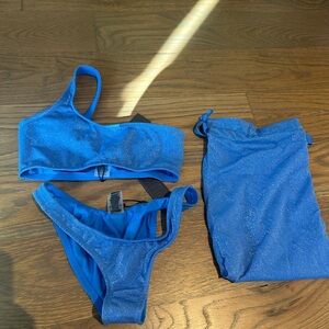 Blue sparkly TRIANGL one strap bikini